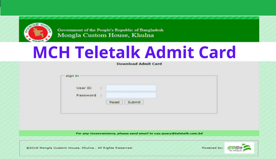 MCH Teletalk Admit Card